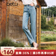 百圖betu女裝秋季新款牛仔褲高腰百搭牛仔褲煙管褲褲子女2408T82 牛仔色 L