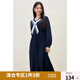 獨束大碼女裝2025春季新款學院風微胖mm撞色海軍領(lǐng)顯瘦長袖連衣裙 水手藍 L (尺碼：2)