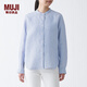 無(wú)印良品 MUJI 女式 亞麻水洗 立領(lǐng)襯衫 410806 BCB08A1S 煙熏藍色條紋 M