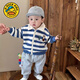 G.DUCKKIDS男孩網(wǎng)紅炸街套裝寶寶衣服2025春季新款男嬰童條紋針織外套休閑褲灰色毛毛蟲(chóng)大pp褲90 cm（建議22-25斤）