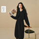 茵曼連帽收腰針織連衣裙2025冬女裝新款顯瘦加厚小黑裙 黑色 M