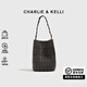 CHARLIE&KELLI CK品牌包包女包幾何菱格菜籃子水桶包腋下包女士2025新款手提包 深灰色 大號