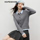 紅袖（hopeshow）學(xué)院風(fēng)針織開(kāi)衫2025冬季新款女裝復古絞花假兩件翻領(lǐng)設計百搭上衣 煙灰056（預售11.13） L