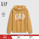 GAP女裝2025秋季新款撞色Logo寬松抓絨套頭連帽衫衛衣上衣792499 黃色 M (165/88A) 亞洲尺碼