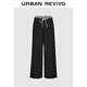 UR2026春季新款女裝休閑拼接格紋抽繩雙腰頭直筒褲UYL650080 黑色 XXS