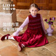 Little  Naive女童多層木耳邊背心裙秋冬新款兒童加絨紅色連衣裙 酒紅色 130