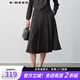 S.DEER圣迪奧女裝OL風(fēng)高腰百褶條紋毛呢A字傘裙S23481111 德國(guó)灰/87 M
