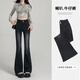 愛(ài)依服黑灰色雙排扣微喇牛仔褲女秋冬加絨新款高腰顯瘦復古垂感喇叭褲子 黑灰色（長(cháng)褲） 春秋款 L