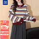 唐獅（TonLion）2025秋冬復古彩條女圓領(lǐng)開(kāi)衫