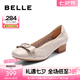 百麗（Belle）蝴蝶結花卉鏤空平跟單鞋女商場同款通勤單鞋B1J1DAQ4 米白 38 (240mm)