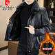 皮爾卡丹（pierre cardin）冬季新款翻毛領(lǐng)加絨皮衣男商務(wù)休閑加厚保暖可拆卸內膽皮夾克外套 黑色內膽毛領(lǐng)均可拆卸 加絨 XL 120-135斤