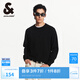 杰克·瓊斯（JACK&JONES）男裝針織衫純色舒適純棉立體鋼印圓領(lǐng)套頭毛衣 E40 黑色 M 175