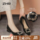 ZHR淺口單鞋女氣質(zhì)尖頭休閑女鞋時(shí)尚水鉆方扣鞋子女 BL180 黑色 37 