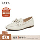 他她（TATA）真皮復古豆豆鞋女鞋一腳蹬棕色休閑單鞋春季新款7QC20AA5 米白 39