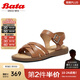 Bata時(shí)裝涼鞋女2025夏商場(chǎng)新款羊皮舒適軟底一字帶涼鞋AYJ07BL5七夕 棕色 37