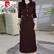 皮爾卡丹洋氣連衣裙女秋冬新款收腰顯瘦遮肉氣質(zhì)減齡假兩件中長(cháng)款長(cháng)袖裙子 紅色 3XL 建議135-145斤