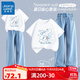 真維斯女童夏裝套裝2025新款女孩夏季短袖中大童衣服兒童夏裝天絲牛仔褲 【兩件套】白色(吹泡泡)淺藍 160
