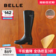 百麗（Belle）質(zhì)感騎士靴女商場(chǎng)同款真皮利落高筒靴3KV71DG4 黑色-絨里 37 (235mm)