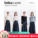 百圖betu女裝秋季新款半身裙高腰赫本打褶牛仔長裙裙子2409T77 牛仔色 L