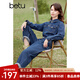 百圖betu女裝春季新款連體褲復古水洗牛仔襯衫工裝連體褲2401T69 牛仔色 L