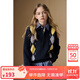 ELLE KIDS高智學(xué)院感菱格Polo領(lǐng)毛衣秋季女童新款翻領(lǐng)針織正肩套頭毛衣