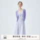 秋水伊人小個(gè)子春秋款藍色碎花裙子兩件套女裝新款開(kāi)衫吊帶裙 紫色 M