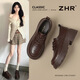 ZHR厚底樂(lè )福鞋女英倫風(fēng)系帶小皮鞋女松糕底百搭單鞋女 AY273棕色37