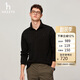 哈吉斯（HAZZYS）男裝翻領上衣休閑通勤純色長袖ABTZE0BCF01 黑色BK 170/92A46