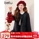 百圖betu女裝2025春季新款毛呢外套圓領新中式綿羊毛外套女2501X01 炭灰 M