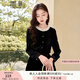 香影絲絨上衣女秋冬2024新款長(zhǎng)袖圓領(lǐng)黑色襯衣高端赫本風(fēng)法式襯衫 黑色 L