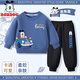 巴布豆童裝男童寶寶套裝春季新款兒童春秋款衛衣衛褲春裝 海軍藍+黑 130