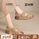 ZHR反絨牛皮涼鞋女夏季復(fù)古透氣勃肯鞋女軟底搭扣女鞋 IL02 卡其色37