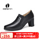 歡騰（HANG TEN）高跟鞋女秋冬新品一腳蹬真牛皮粗跟女士職業(yè)鞋通勤風厚底小皮鞋 黑色（皮鞋碼） 5.5cm 37