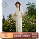 紫涵（ZIHAN）紫涵直筒闊腿背帶褲女夏季森系田園風(fēng)刺繡寬松高腰連體褲 米金 M
