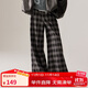 ELLE KIDS秋季女童新款格子褲休閑褲法式經(jīng)典百搭磨毛格紋微闊腿褲