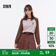 森馬（Semir）長袖T恤女中長款寬松字母圓領(lǐng)衣服秋潮流復(fù)古撞色插肩袖上衣 紅咖色調(diào)00365 L