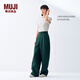 無印良品（MUJI）女式漢麻混斜紋抽褶寬版褲褲子女款25年夏季休閑褲女裝闊腿褲長褲 煙熏綠色 L (165/70A)