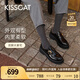 KISSCAT接吻貓25年新董璇/毛曉彤同款小D扣厚底樂福鞋百搭小皮鞋單鞋女 黑色 （瘦腳卡碼拍小一碼） 37