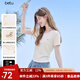 百圖betu女裝2025夏季新款T恤拼接精致花邊抽褶收腰短袖上衣女2506T04 淺黃 M