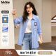 MsShe【原創(chuàng)重工刺繡條紋長(zhǎng)袖襯衫】大碼女裝2025秋季胖mm 冰河藍(lán)色現(xiàn)貨 6XL