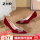 ZHR高跟鞋女中式絨面秀禾婚鞋新娘鞋子女尖頭細跟單鞋女BQ126紅色36