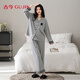 古今（GUJIN）秋季上新純棉休閑睡衣女生士家居服可外穿睡褲大碼套裝簡(jiǎn)約運動(dòng)L