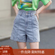 茵曼（INMAN）直筒闊腿牛仔短褲女士夏季新款顯瘦寬松冰氧吧高腰熱褲子 淺藍色-18322824 28