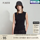 AMII七夕禮物2025夏季新款極簡純色直筒無袖套頭雙曲冰麻紗吊帶背心女 黑色 M