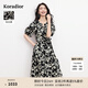 珂萊蒂爾2025年夏季新款陽光棉法式優(yōu)雅浪漫幾何印花短袖連衣裙女 黑色 XL