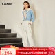 藍地（LANDI）白色高腰寬松八分休閑褲女夏季新款小個(gè)子哈倫褲 白色 S