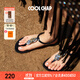 COOLCHAP25新款涼鞋女軟底海邊歐式旅游沙灘涼鞋夾趾平跟時(shí)裝羅馬度假鞋 秘境黑（新版） 正碼正拍 38