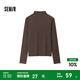 森馬（Semir）長袖t恤女短款半高領(lǐng)薄絨輕暖打底衫2024冬新款純色修身抓絨內(nèi)搭 深咖啡50954 M