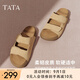 他她（TATA）復古勃肯鞋女夏季新款厚底沙灘鞋外穿拖鞋涼鞋男女同款 杏色（拖鞋款） 38