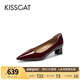 KISSCAT金晨同款接吻貓[CAT系列]貓掌鞋單鞋女簡約通勤高跟鞋尖頭船鞋女 暗酒紅色 （瘦腳卡碼拍小一碼） 39 (245mm)
